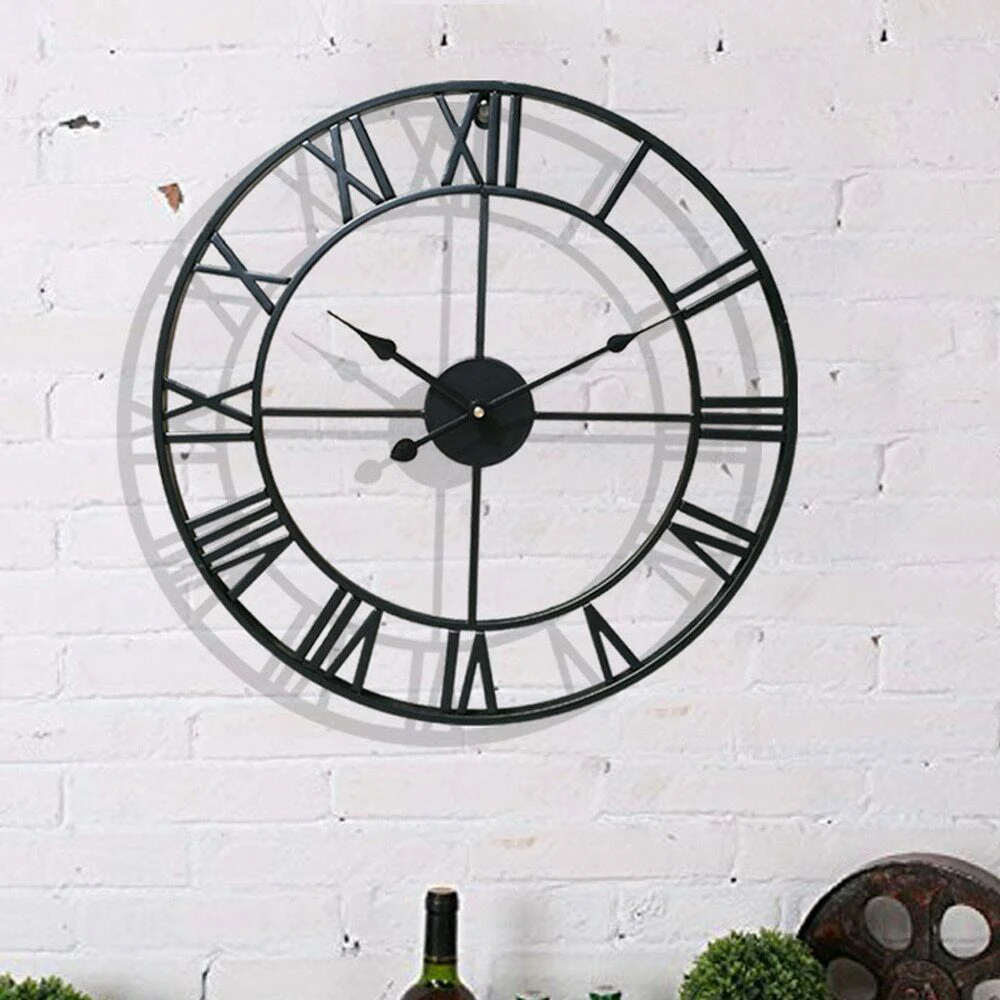 

40cm Wall Clock Wrought Hollow Iron Vintage Large 3D Circular Retro Roman Mute Decorative Wall Clock on The Wall Decor for Home