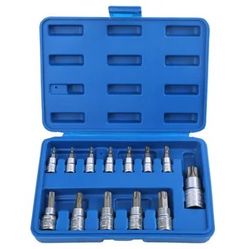 

13 pcs 1/4 3/8 & 1/2 inch Drive T8 E9 G6 Tamper Proof Torx Star Bit Socket Set Durable Repair Hand Tool Set