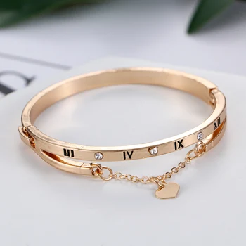 

Hot Luxury Rose Gold Stainless Steel Bracelets Bangles Female Heart Forever Lovely Brand Charm Bracelet For Women Famous Jewelry