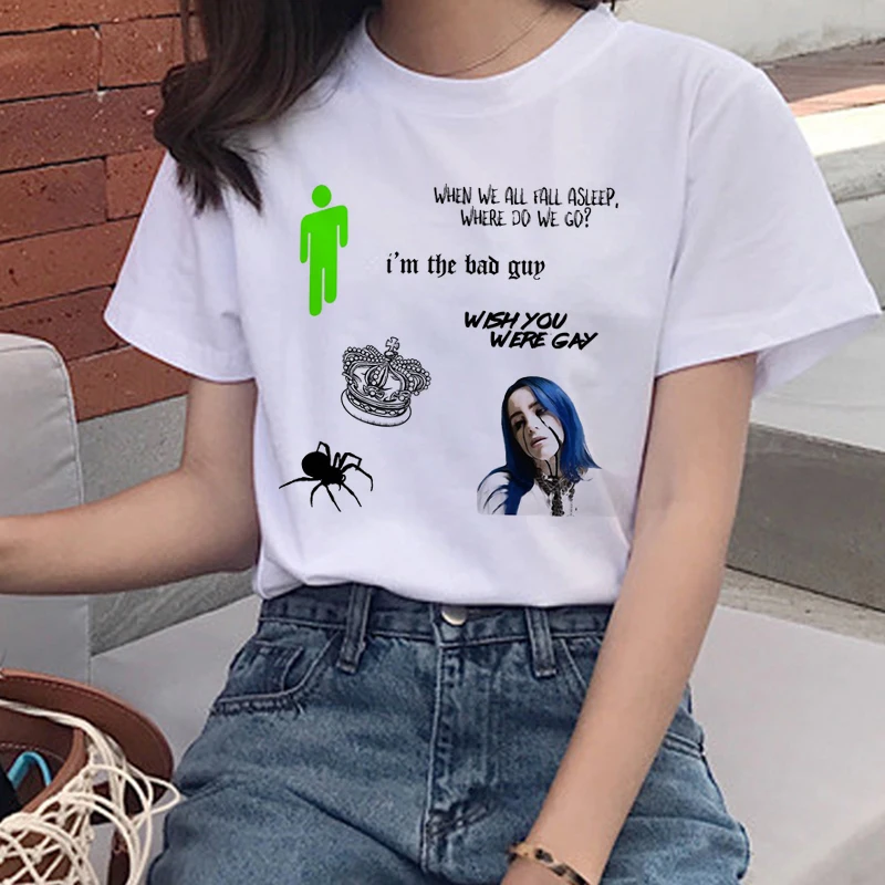 Билли эйлиш Харадзюку футболка для женщин I Am A Bad Guy Ullzang Graphic футболка Эстетическая забавная футболка с героями мультфильмов 90s футболки для женщин