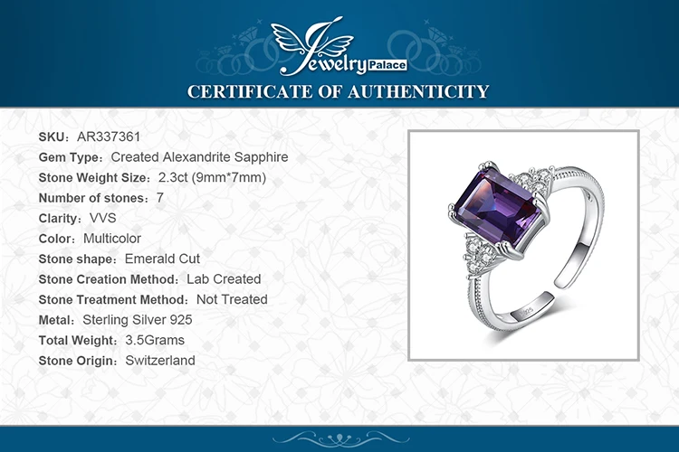 JewelryPalace, кольцо с александритовым сапфиром, 925 пробы, серебряные кольца для женщин, обручальное кольцо, серебро 925, ювелирные изделия с драгоценными камнями