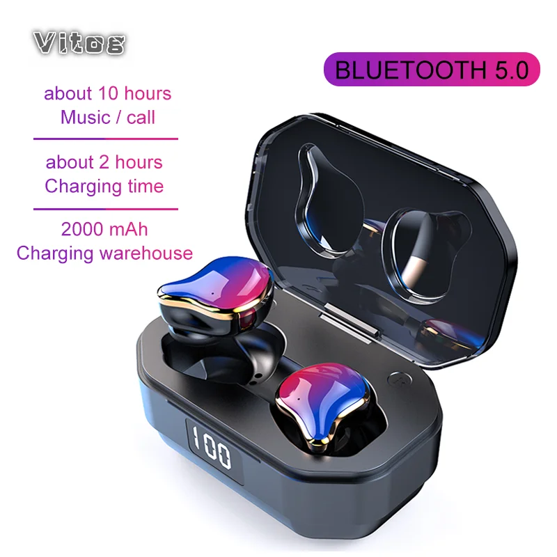 

VITOG G01 Waterproof TWS Bluetooth Earphone Wireless Headphones HiFi Stereo Wireless Earbuds Handfree with 2000mAh Charging Box