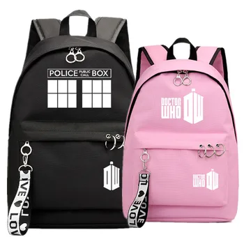 

Doctor Who Police Fans Backpack School Book Bags Mochila Travel Bag Laptop Ribbon Ring Circle Boy Girls Backpack Pink Black