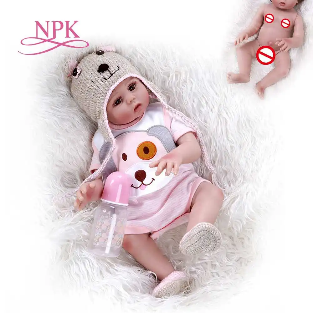 

NPK 48CM doll reborn sweet girl doll in pink dress full body soft silicone lifelike baby doll Bath toy Anatomically Correct