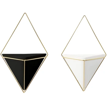 

Geometric Wall Planter Set Of 2, Wall Hanging Decorative Mini Vases, Ceramic Wall Planter With Accent Decor, Cute Planters For M