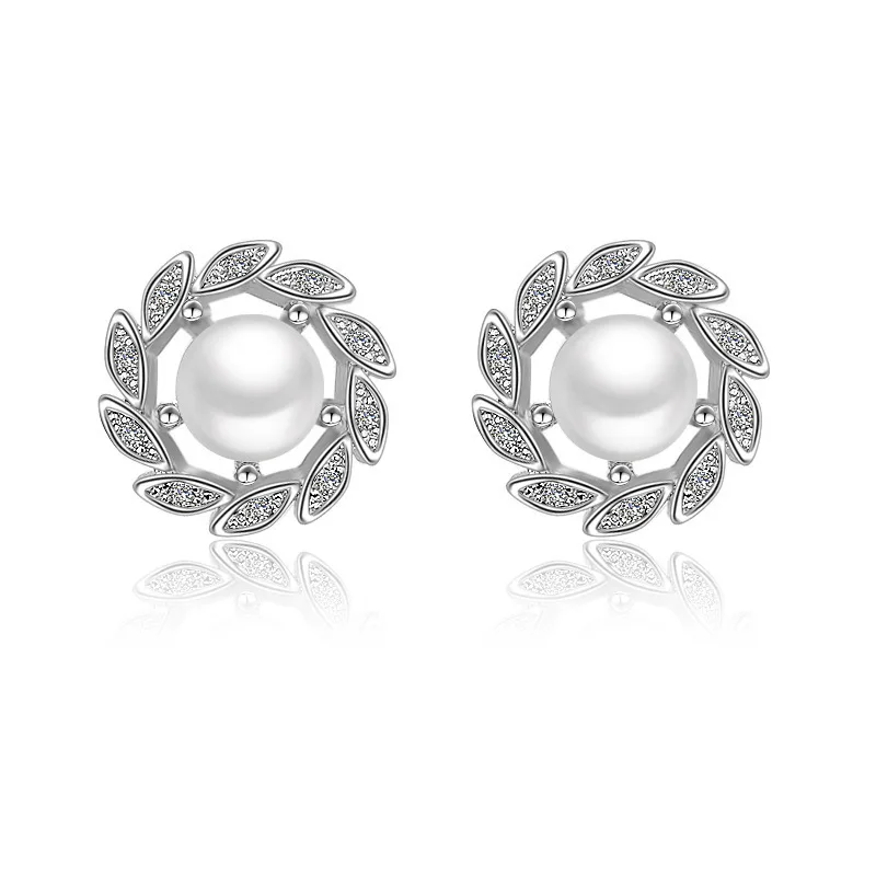 925 пробы серебряные серьги-гвоздики с жемчугом и цветами для женщин, подарок на помолвку, свадьбу, день рождения, ювелирные изделия Brincos eh264