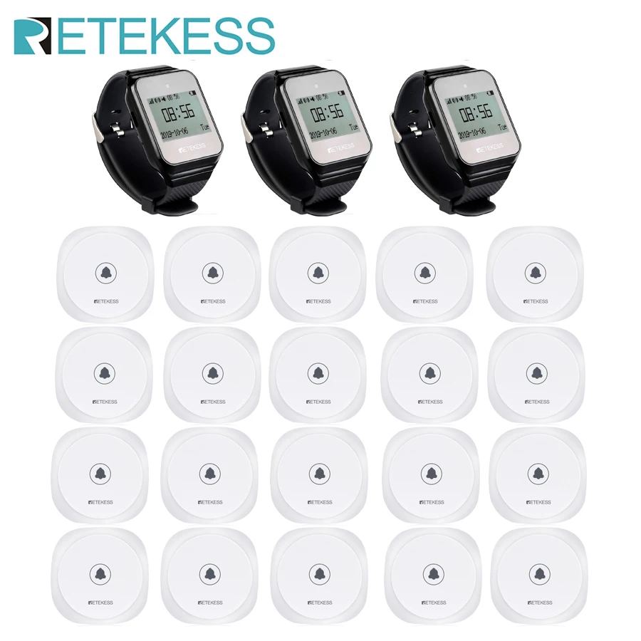 Retekess Беспроводная ресторанная пейджер система вызова 3 шт TD108 часы Weceiver + 20 TD017