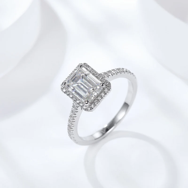 AButterfly 100% 925 Sterling Silver Moissanite Ring 2.0 Ct 8*6MM Emerald Cut Shiny Women's Wedding Engagement Ring Fine Jewelry