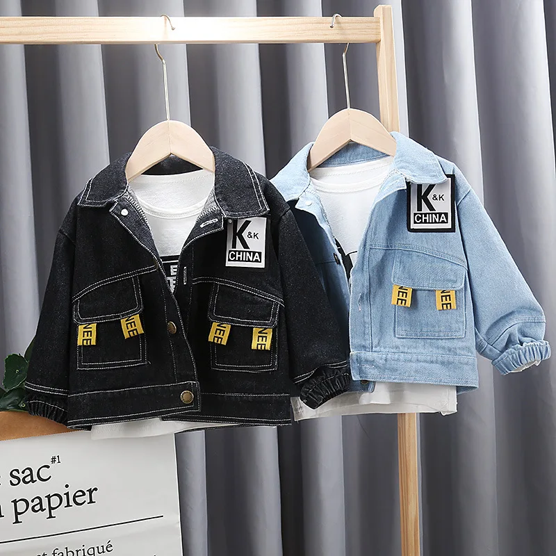 

Children Korean-style English Lettered KK Jeans Coat 2020 Spring And Autumn Children Baby Single Blouse Childrenswear