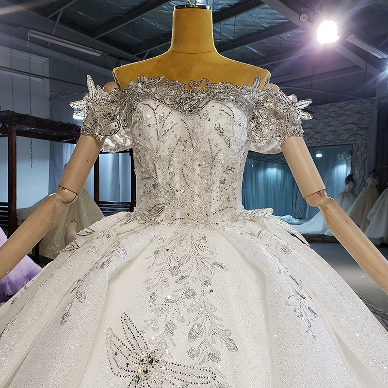 HTL2164 White Luxury Beautiful Bridal Dress New Applique Print Pattern Sequined Tube Top Frill Wedding Dress платье на свадьбу 5
