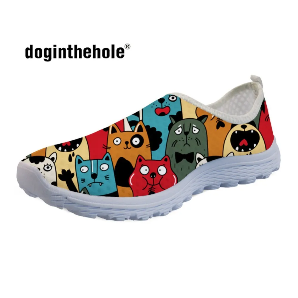 doginthehole 3D Cute Cat Puzzle Pattern Summer Light Mesh Sneakers for Woman Spring Flats Girls Shoes Casual Women Loafers Mujer best women's flats for wide feet Flats