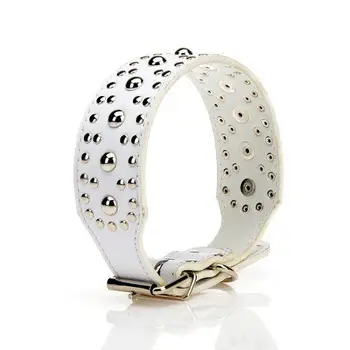 

GloryStar Pet Kingdom 18-24`` Leather Studded Large Dog Collar 4 Colors 3 Size Pet Collar (White, Large)