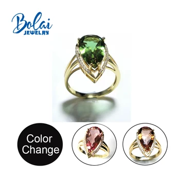 

Bolaijewelry,Zultanite diaspore pear 10*18mm rings 925 sterling sliver gemstone created color changeing elegant fine jewelry