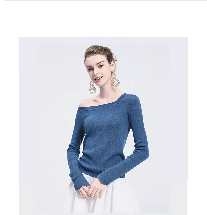 LZJN 2019 Women Sweater Long Sleeve Shirt Women Casual Office Top Sexy V-Neck Off Shoulder Pullover Sweater Loose Knit Jumper  (9)