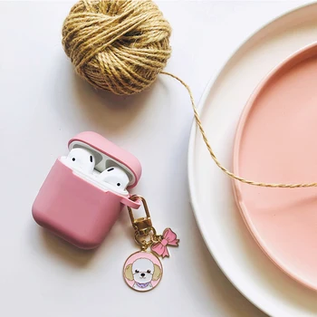 

Cute Dog Earphone Cover for Apple Airpods 1 2 Case Wireless Headphone Case Candy Color Bluetooth Earphone Accessories Key Ring