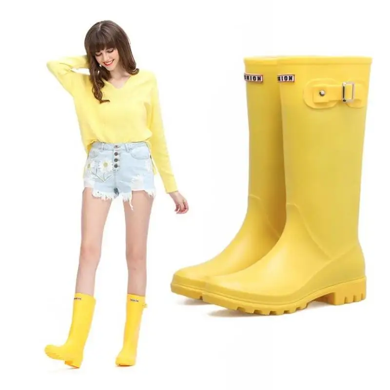 

Dwayne Ladies Waterproof Rainboots Female Knee-high Fashion Rubber Rain Boots Girls Shoes Rainboots PVC Water Shoes