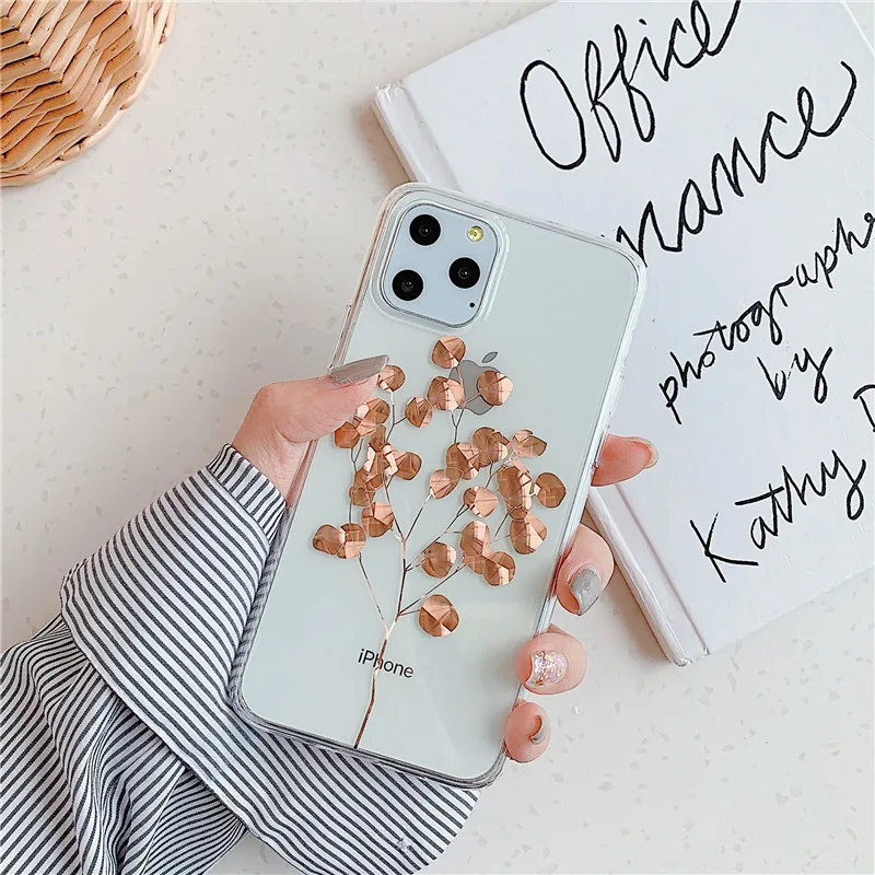 N1986N покрытие из розового золота для iPhone 11 11 Pro Max X XR XS Max 7 8 Plus чехол для телефона роскошный художественный лист Дерево мягкий IMD для iPhone 11 - Цвет: T1