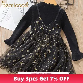 

Bear Leader Girl Princess Dress New Winter Spring Girls Party Drsses Long Sleeve Sweet Pentagram Knitted Kids Clothing Vestidos