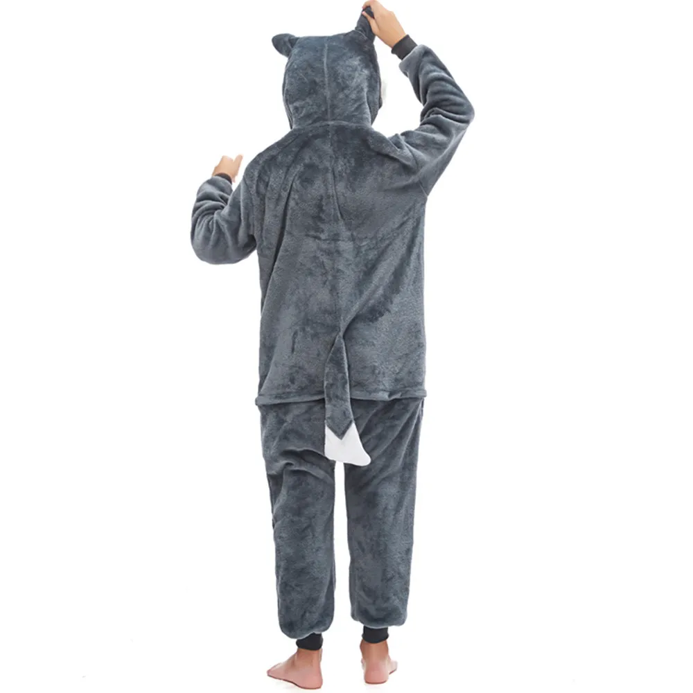 cosplay unisex kids Winter pajamas hooded animal cartoon pajamas Jumpsuit female sleepwear wolf shark Halloween party costume cosplay unisex kids Winter pajamas hooded animal cartoon pajamas Jumpsuit female sleepwear wolf shark Halloween party costume