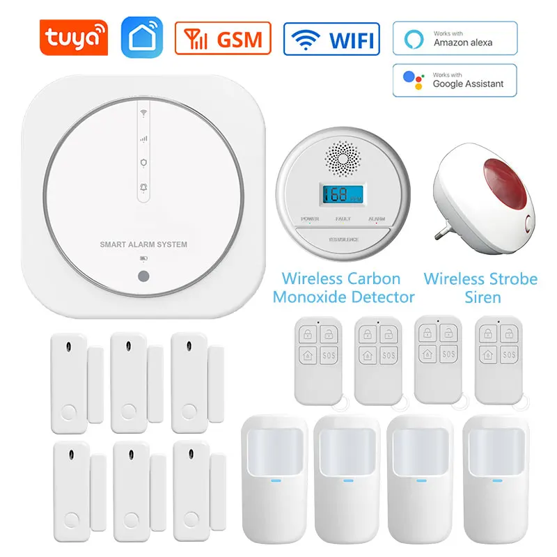 Tuya 433MHz Wireless WiFi GSM Home Security Alarm System with Touch Keypad PIR Detector Strobe Siren Supports Alexa & Google ring alarm wireless keypad Alarms & Sensors