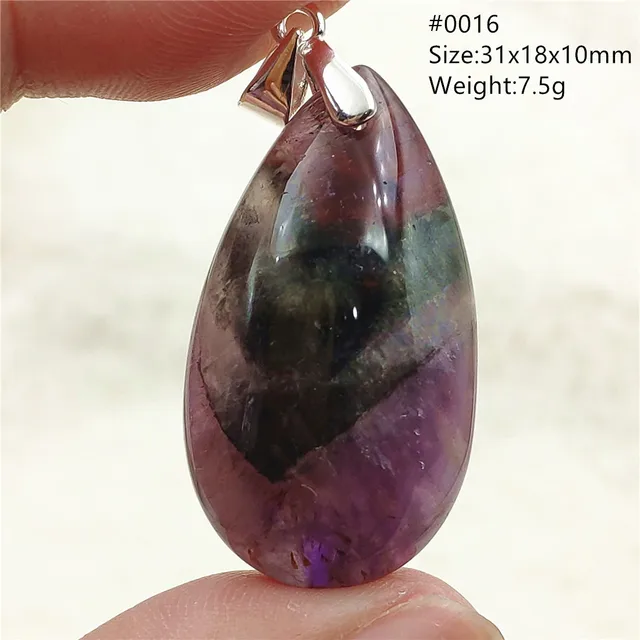 Genuine Natural Cacoxenite Auralite 23 Purple Red Pendant Water Drop Rutilated Bead Women Men AAAAAA 0016