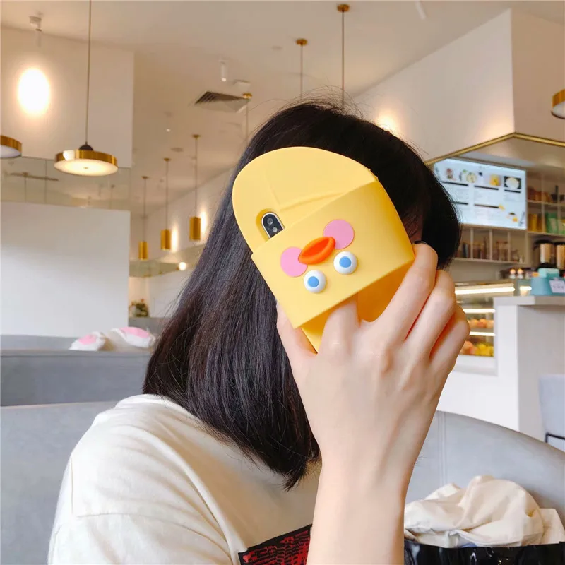 

3D Leuke Cartoon Brunch Brother Gele Eend Slippers Telefoon Gevallen Voor Iphone6 6s 7 8 Plus X XR XS MAX Grappig SiliconenCover