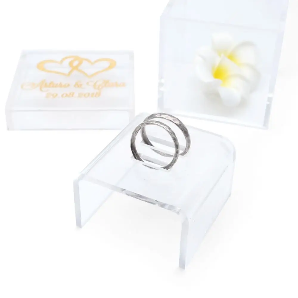 Акриловый держатель для обручального кольца, персонализированные свадебные кольца шкатулка, обручальное кольцо на заказ коробка, прозрачная акриловая коробочка для обручального кольца