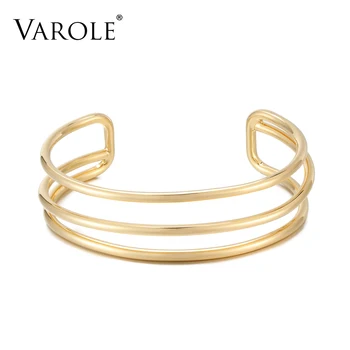 

VAROLE Simple Lines Hollow Bangles For Women Accessories Gold Color Open Bracelets Fashion Jewelry Gifts Pulseras Mujer
