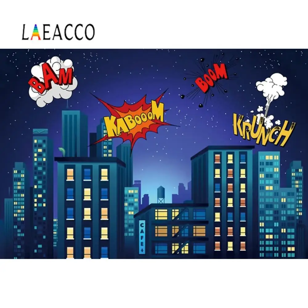 

Laeacco Comics Superhero Birthday Party Baby Cartoon Customized Banner Portrait Photography Background Photo Backdrop Photocall