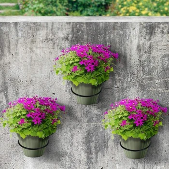 

3pcs Holding Hanging Garden Outdoor Wall Mounted Black Flower Pot Rack Tray Home Balcony Easy Install Iron Ring Shape