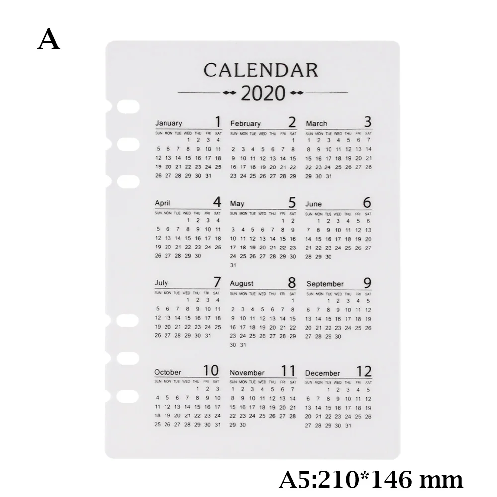 2 шт. пластиковый календарь A5/A6 с 6 отверстиями, разделитель указателя для планировщика, органайзер, блокноты канцелярские товары - Цвет: A-A5