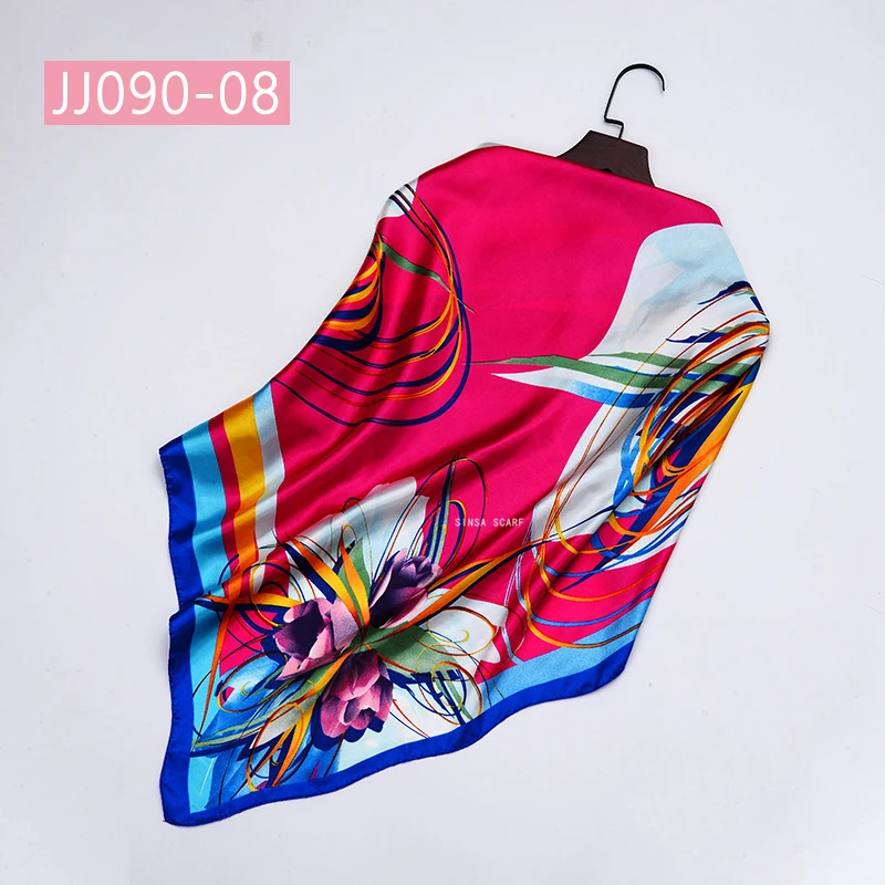 JJ090-08 90*90 см квадратный шарф для женщин, подходит ко всему, элегантные цветочные шарфы для волос, Женская бандана, весна-осень, атласные шелковые шарфы, шаль - Цвет: JJ090-08