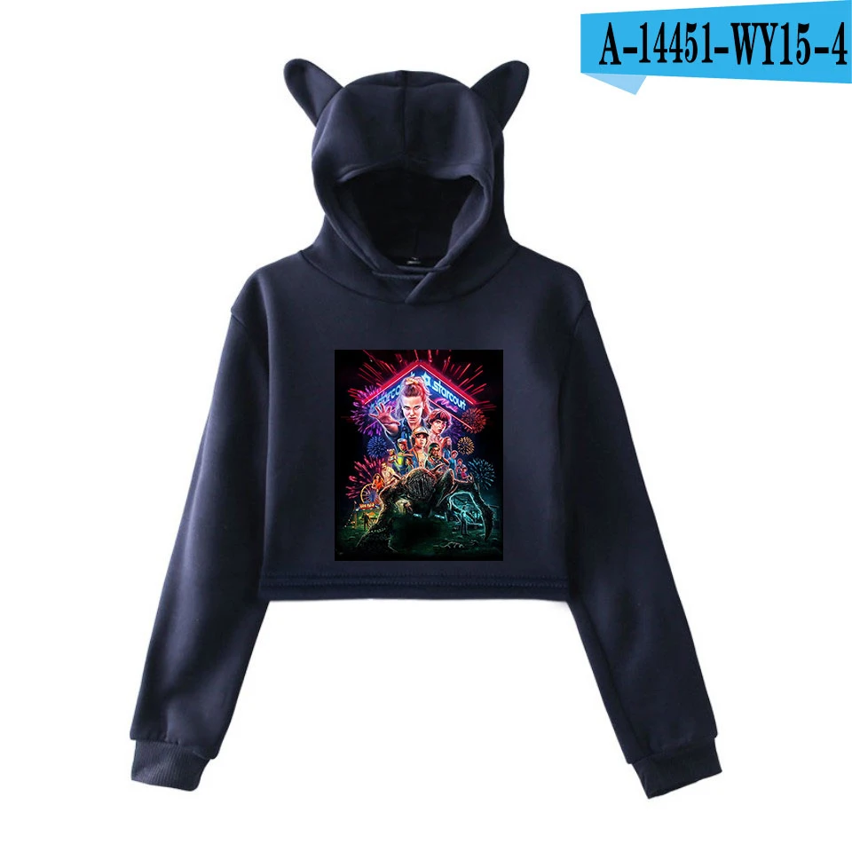 picture color Толстовки с капюшоном для девочек, Лидер продаж, с принтом в виде фантастики, драмы, модный тренд, сала, кот, Укороченный свитшот, сексуальные топы - Цвет: picture color