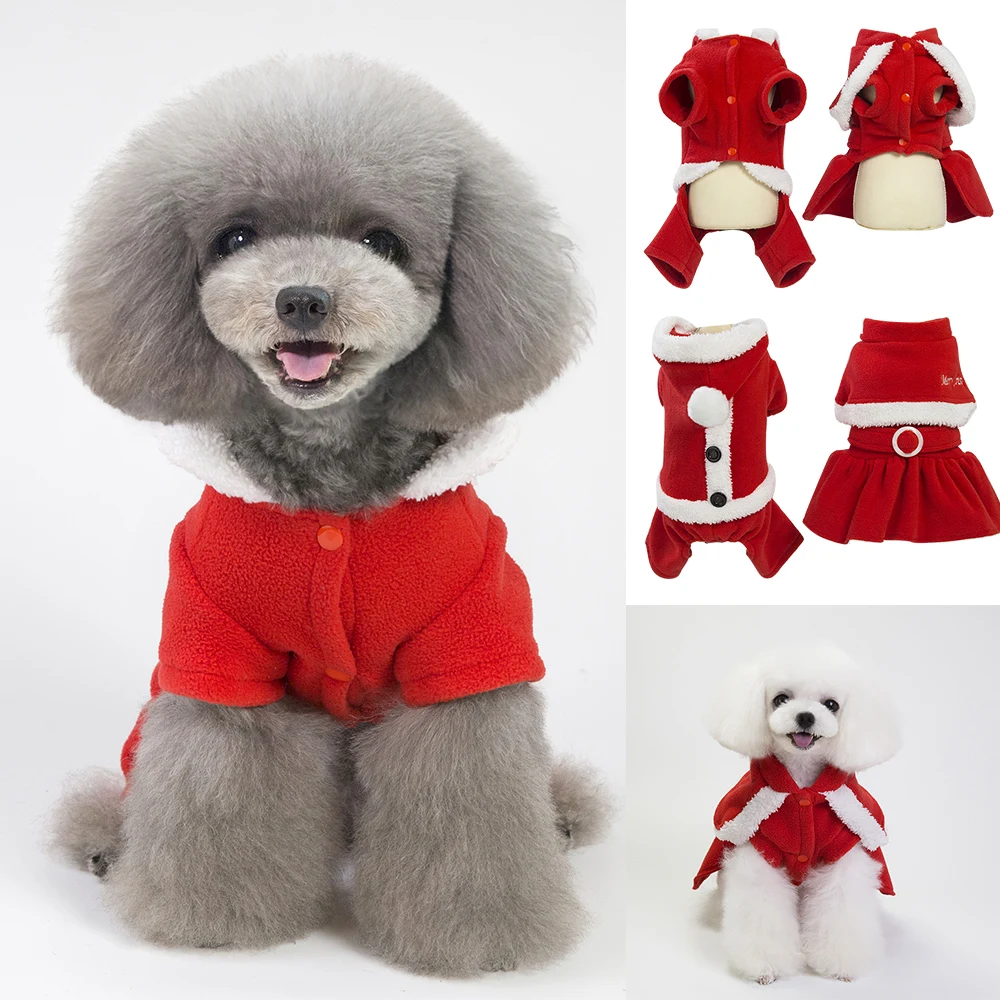 Christmas Dogs Clothes Coats Santa Claus Costume Outfit Dress For Small