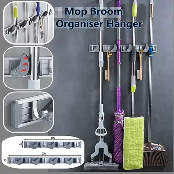 

Wall Mounted Multi-Functional Broom Holder Tool Magic Plastic Mop Holder Moveable Hooks Bathroom Kitchen Storage 4 Styles