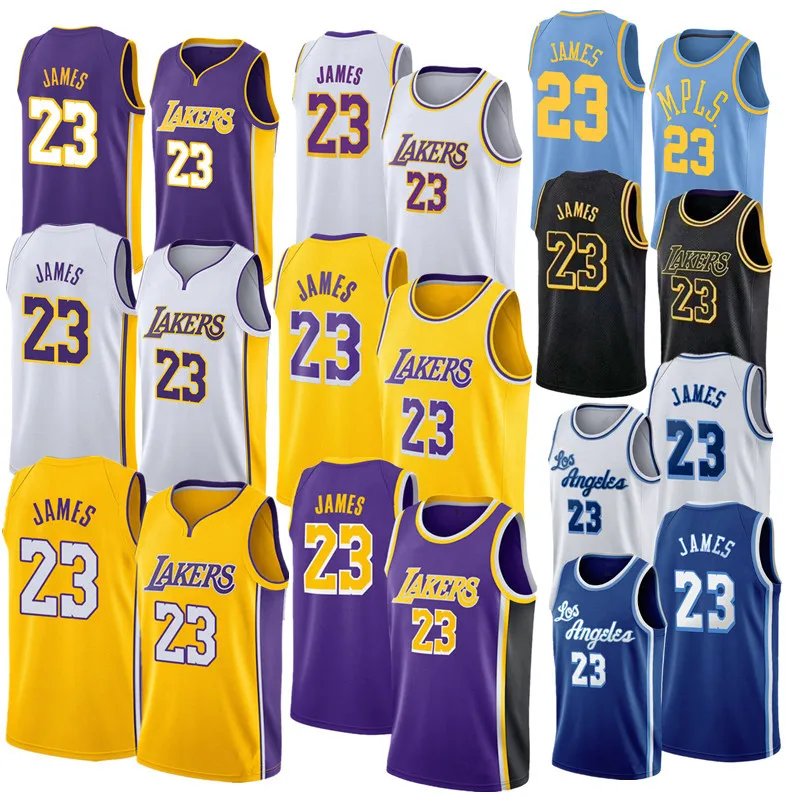 

New Style James Lakers 23 Laker LeBron James Convention Retro Violet Gold Embroidered Jersey