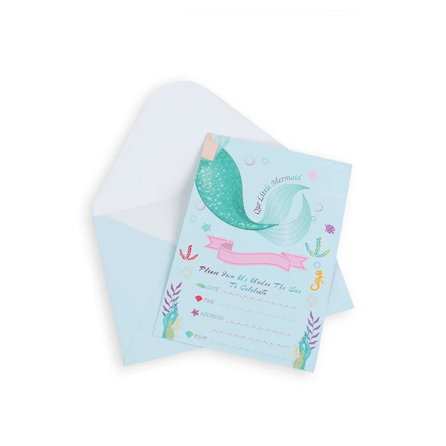  24pcs Little Mermaid Birthday Party Invitation Cards with Envelopes Baby Shower Wedding Decorations - 4000329229250