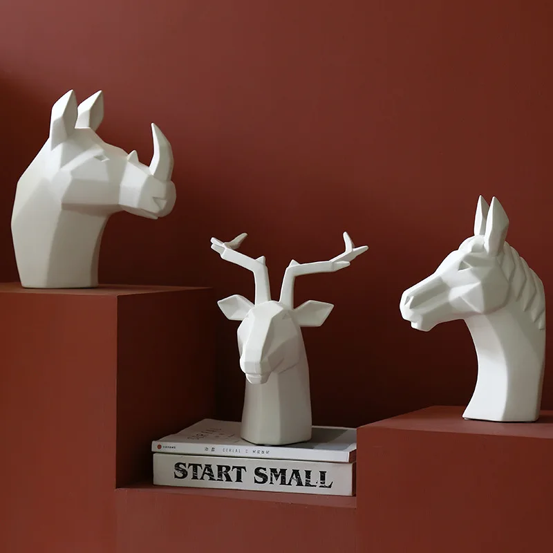 

Nordic Style Creative Living Room Study Wine Cabinet White Geometric Animal Deer Head Horse Head Ceramic Ornaments Decorations