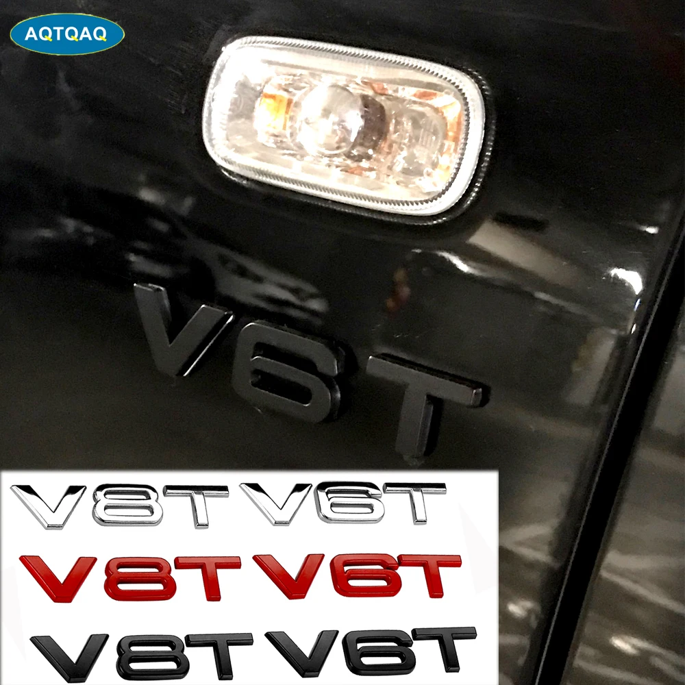 

3D Zinc Alloy V6T V8T Premium Car Emblem Badge Decals Side Fender Rear Trunk Sticker for Car SUV Truck Motorcycle