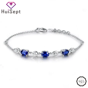 

HuiSept Elegant Charm Bracelet 925 Silver Jewelry Oval Shape Sapphire Zircon Gemstone Accessories for Women Wedding Engagement