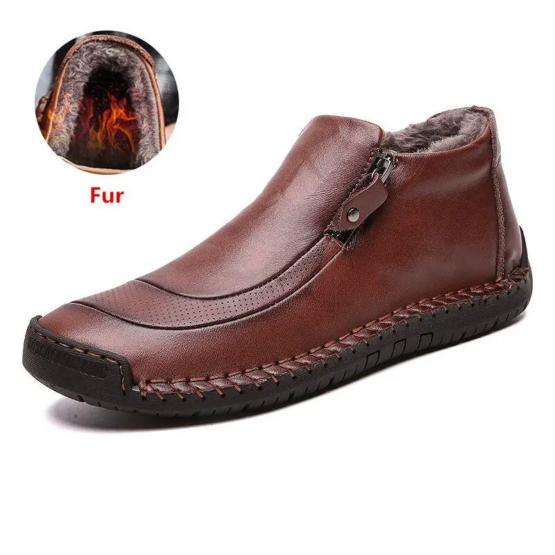 Fur red brown Модные мужские ботинки; высококачественные зимние ботильоны из спилка; Теплая мужская обувь на меху; плюшевая обувь для вождения; сезон осень-зима - Цвет: Fur red brown