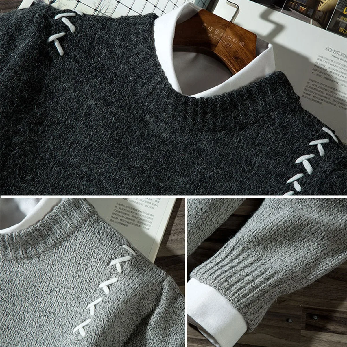 2019 Men s Casual Autumn Fashion Casual Strip Color Block Knitwear Jumper Pullover Sweater sale Material 5