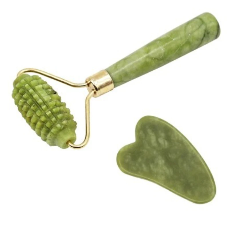 

2pcs Massager for Face Jade Roller Set Green Facial Natural Gouache Scraper Body Back Beauty Skin Care Slimming Massagers