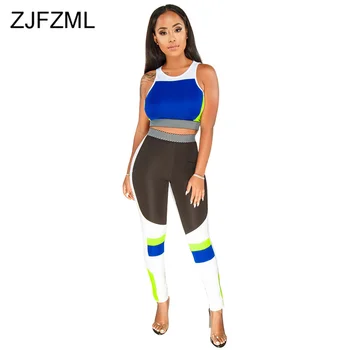 

Color Blocking Fitness Two Piece Outfits for Women Sleeveless Cropped Tank Tops and High Waist Pencil Pants Summer Tracksuit