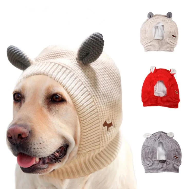 

Pet Hat Winter Warm Knitted Dog Hats Cute rabbit ears plus velvet knitted Medium large dog warm windproof hat
