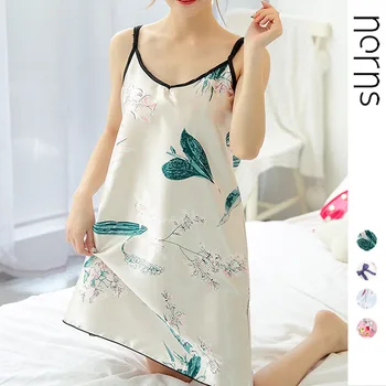 

Norns Silk Satin Sexy halter dress Short Sleeveless Strap Nightwear Women Gown Night Robe Sleepwear Solid Top Night Gown Jerseys