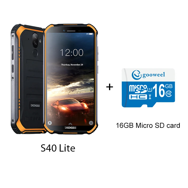 IP68 DOOGEE S40 Lite 5,5 дюймовый дисплей 2 ГБ 16 ГБ Android 9,0 прочный мобильный телефон 5,5 дюймов дисплей 4650 мАч 8,0 МП смартфон - Цвет: Add 16GB card