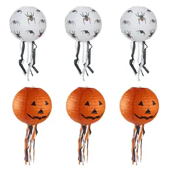 

6Pcs Longlasting Premium Durable Helpful Convenient Leisure Paper Decorative Pumpkin Spiders Lanterns With Tassels for Halloween