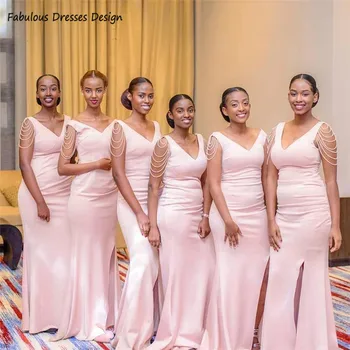 

Newest Mermaid Split Bridesmaid Dresses Long 2020 Sexy Backless Beading vestido de festa Wedding Party Dress Cheap Customize