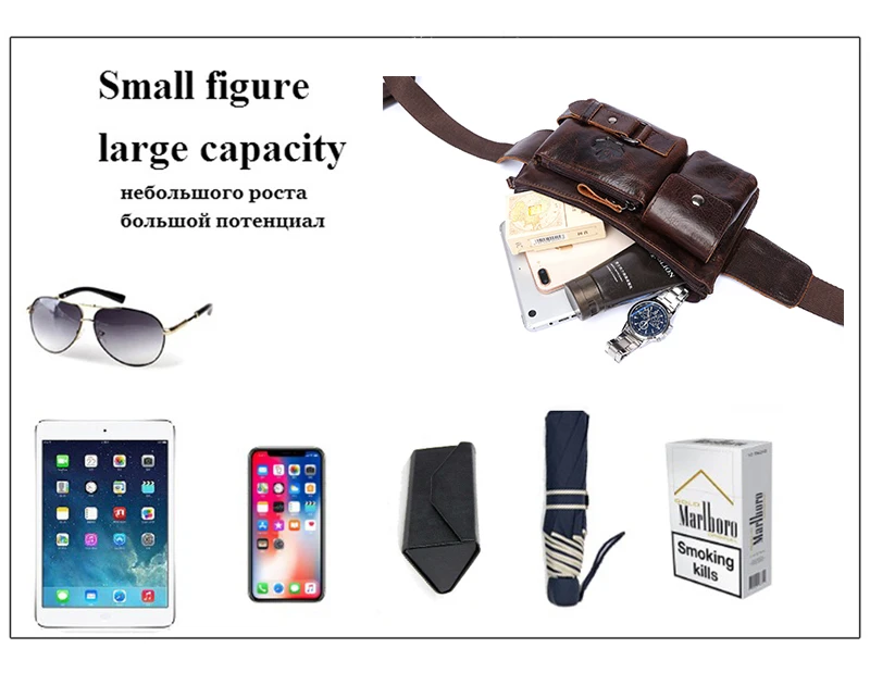 Men's Fanny Pack Genuine Leather Bag Belt Bag Waist Bags For Men Leather Belt Bags Fashion Flap Fanny Pack Men ZZNICK
